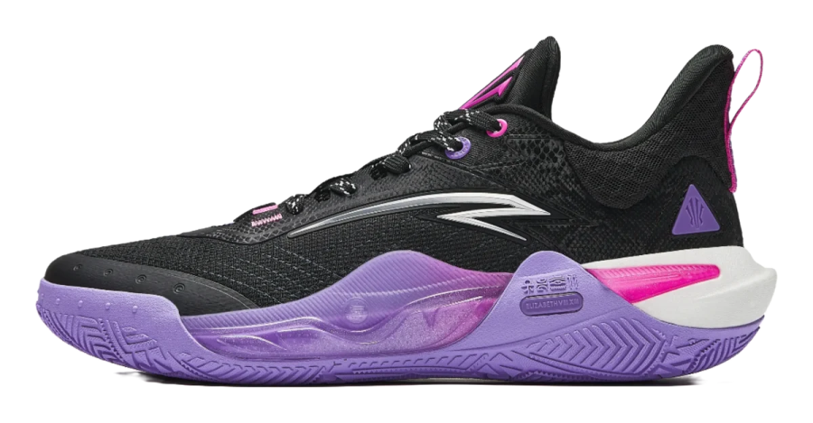 a black and purple basketball shoe