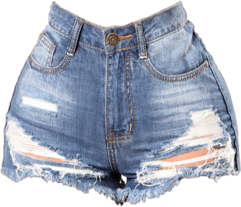 a pair of high waisted denim shorts