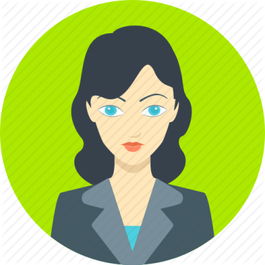 a woman with dark hair and blue eyes