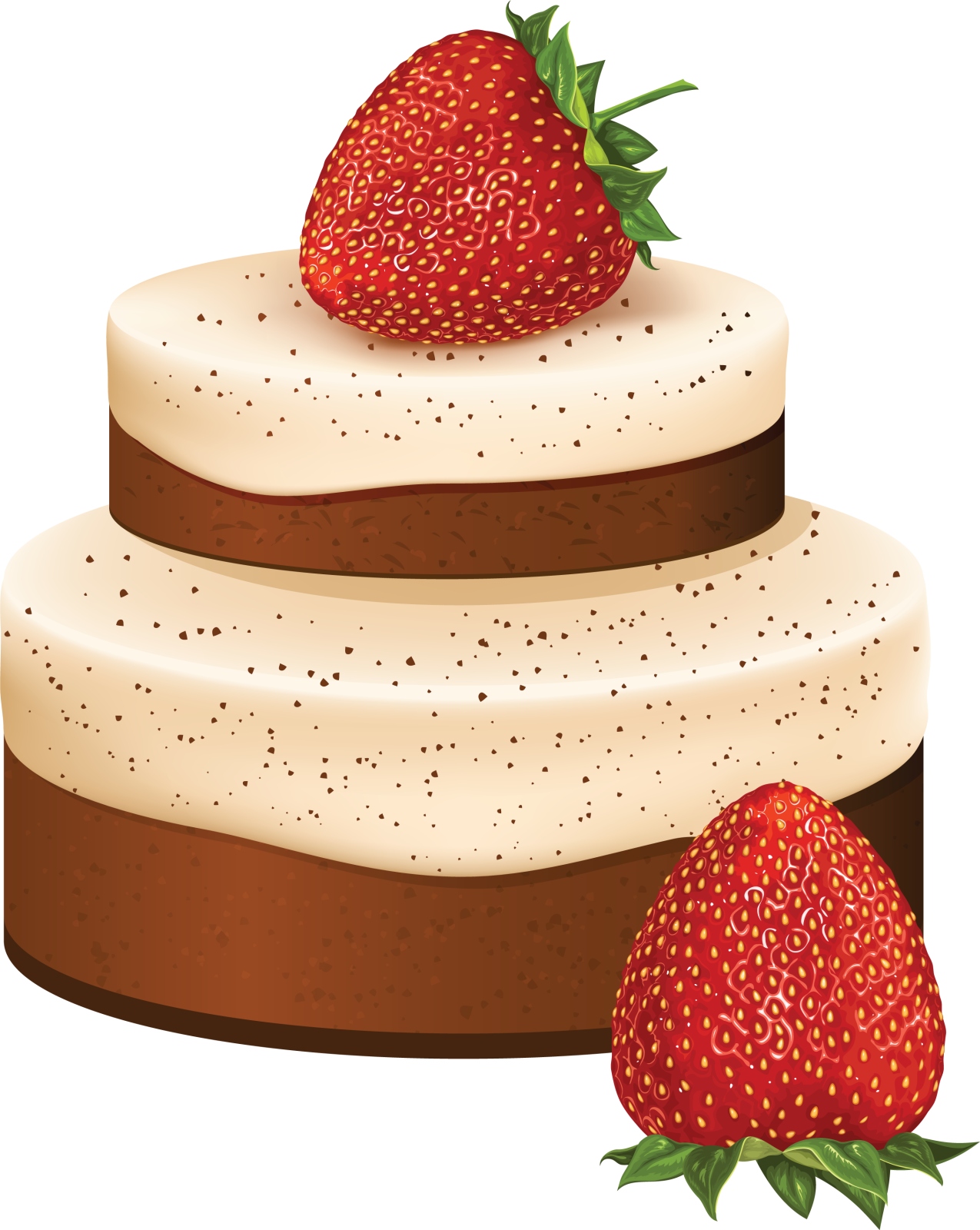 a three layer cake with strawberries on top