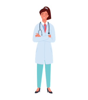 a female doctor standing with her arms crossed