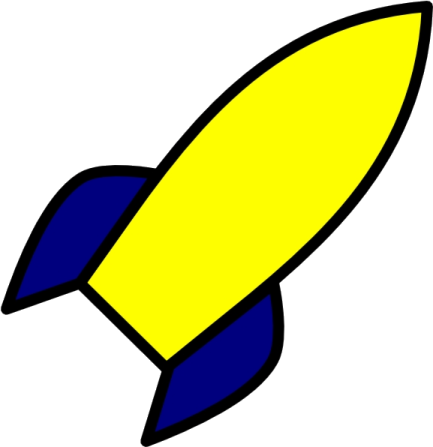 a yellow and blue rocket on a white background