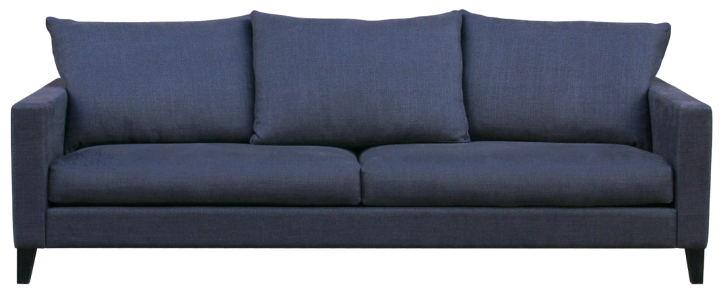 a blue couch with pillows on it