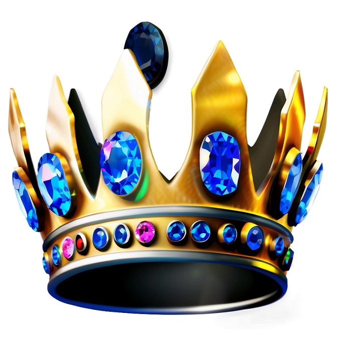 a gold crown with blue and pink gems