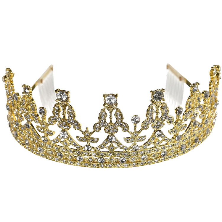 a gold crown with diamonds and pearls