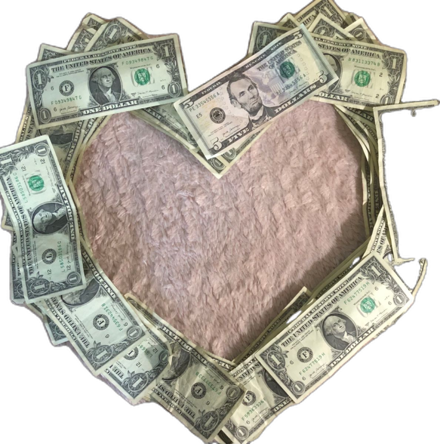 a heart made out of money