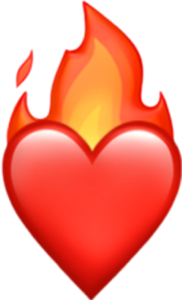 a red heart with flames on it
