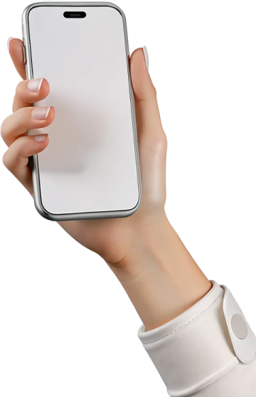 a woman's hand holding an iphone with a white screen