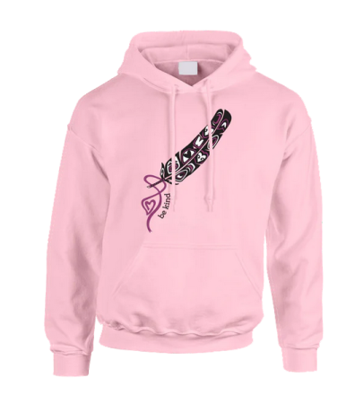 a pink hoodie with a black and white design on it