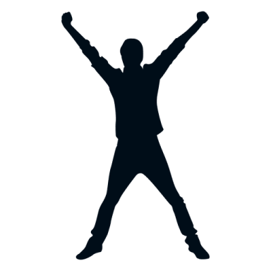 a silhouette of a man with his arms up