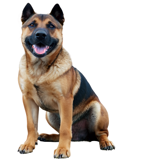 a brown and black dog sitting on a white surface