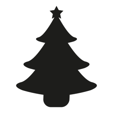 a black and white silhouette of a christmas tree