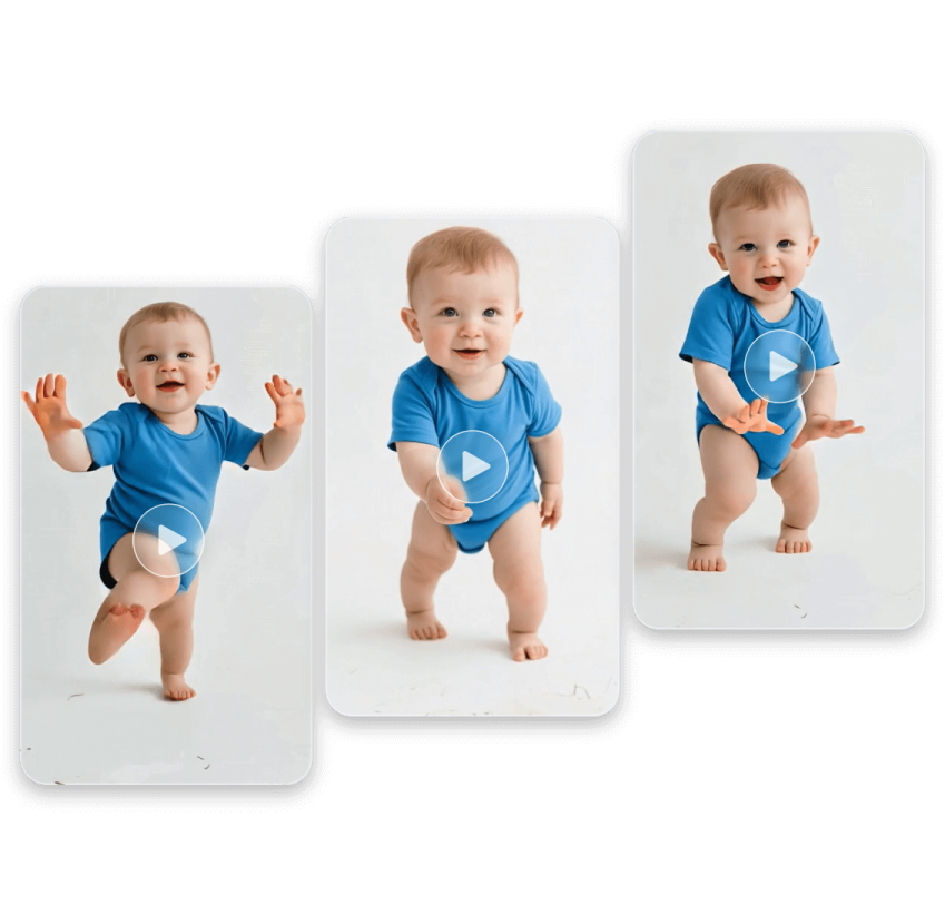 three photos of a baby in blue onesuits