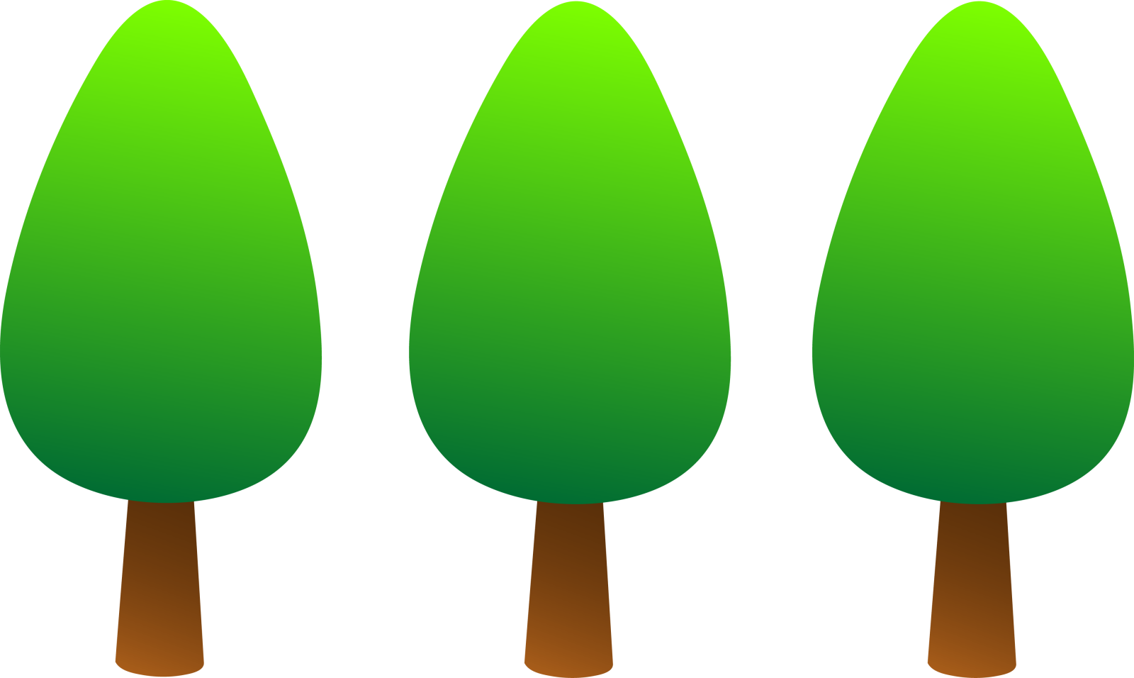 three trees with green leaves