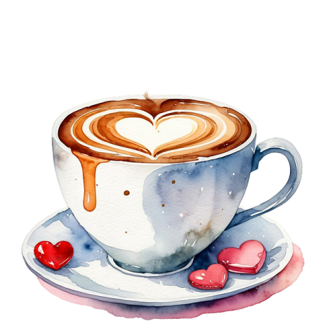 a cup of coffee with hearts on it