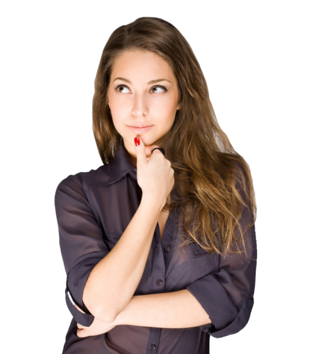 a woman in a black shirt with her hand on her chin