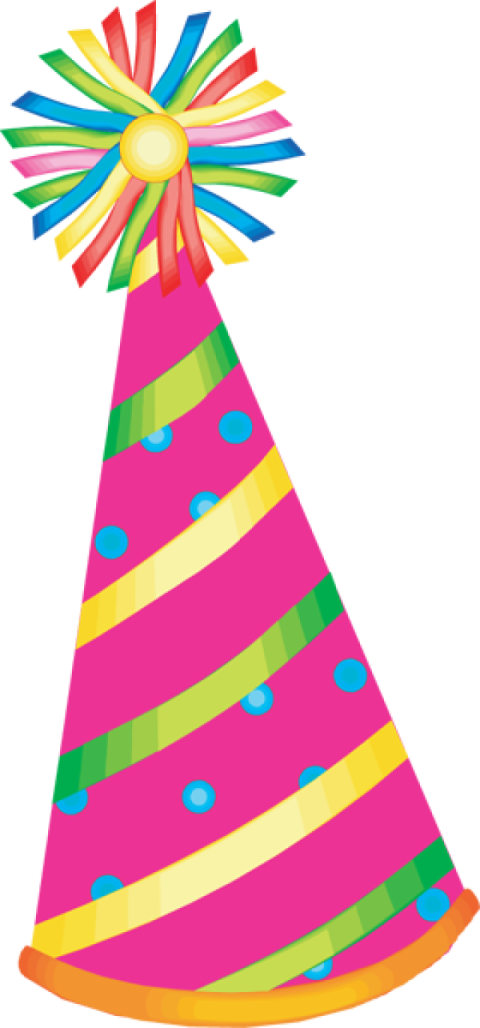 a pink party hat with colorful streamers