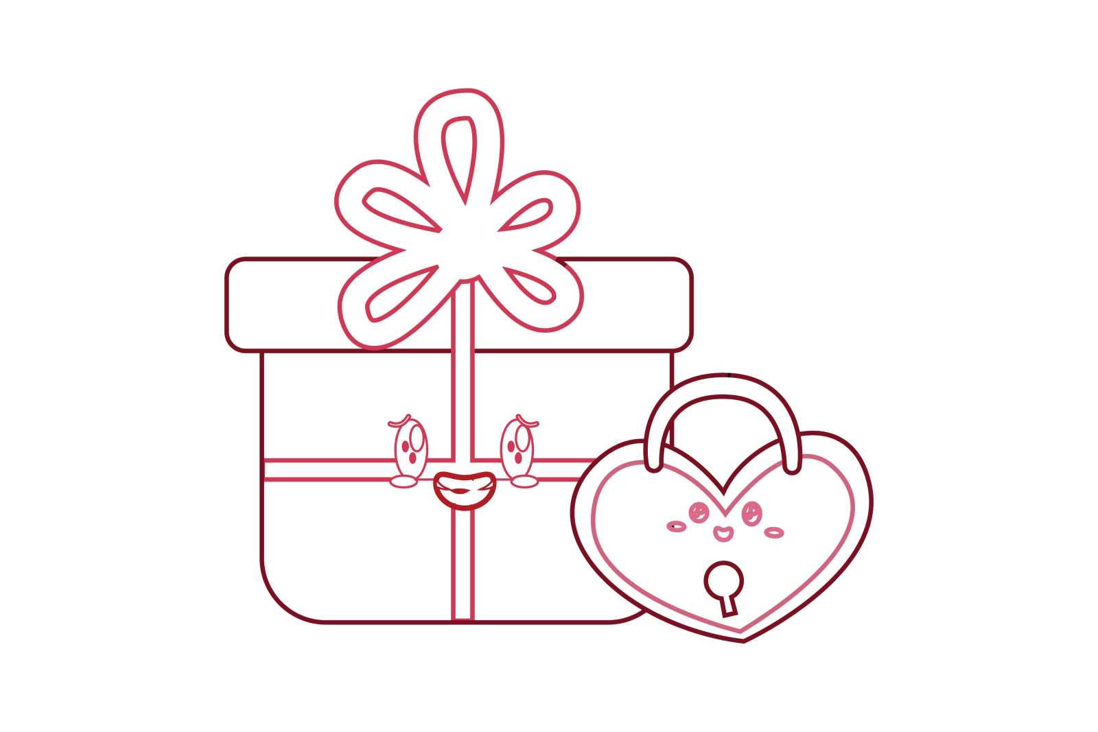 a gift box with a heart and a flower