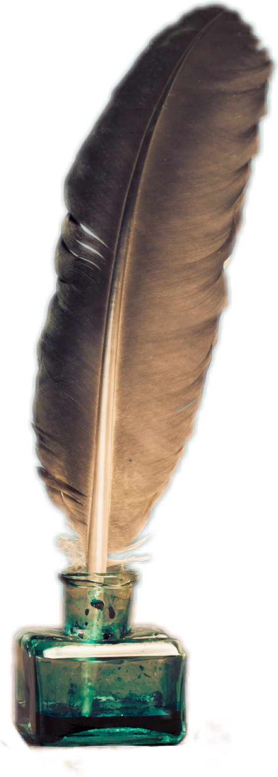 a feather is sitting on top of a bottle