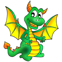 a green and yellow dragon with orange wings