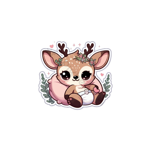 a cute deer with flowers and leaves on its head
