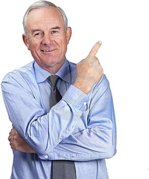 a man in a blue shirt and tie giving the thumbs