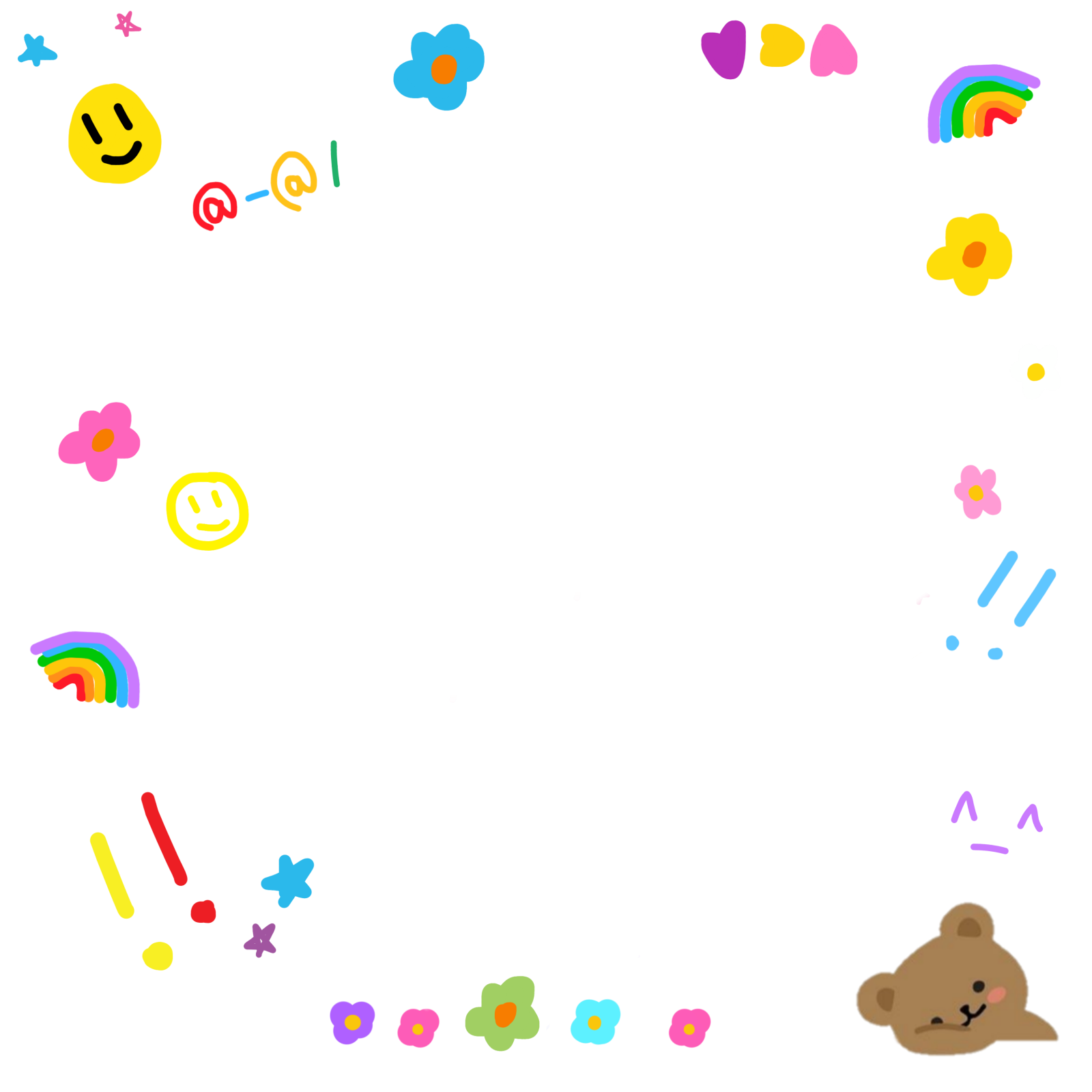 a white background with lots of different shapes and colors