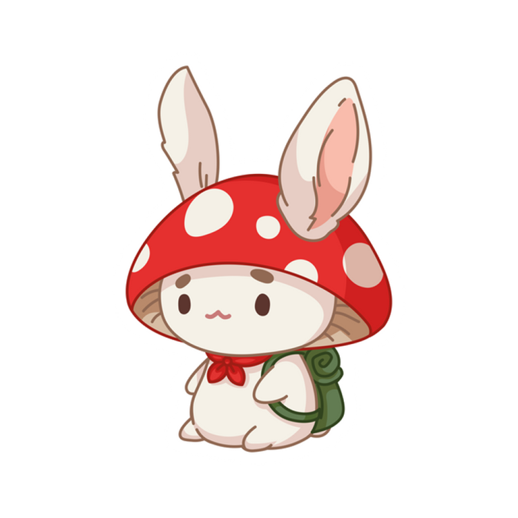 a white rabbit with a red mushroom on its head