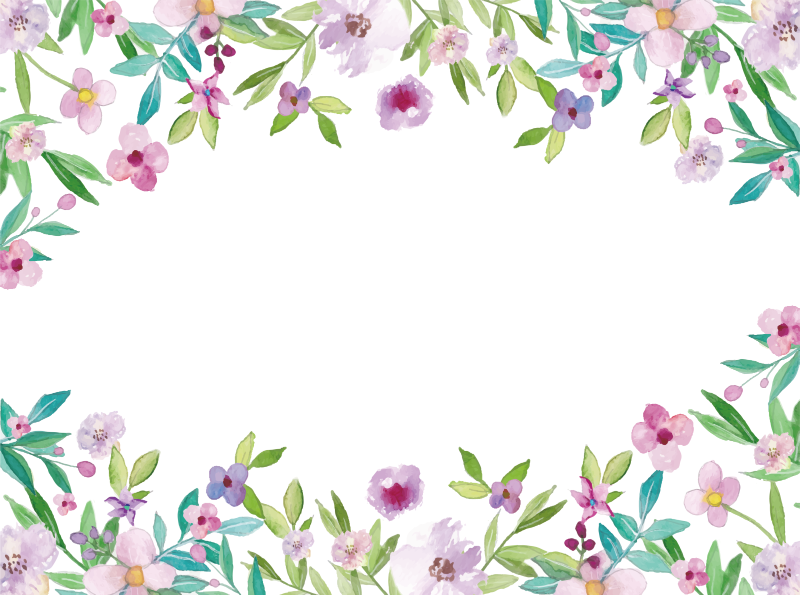 a floral frame with watercolor flowers and leaves