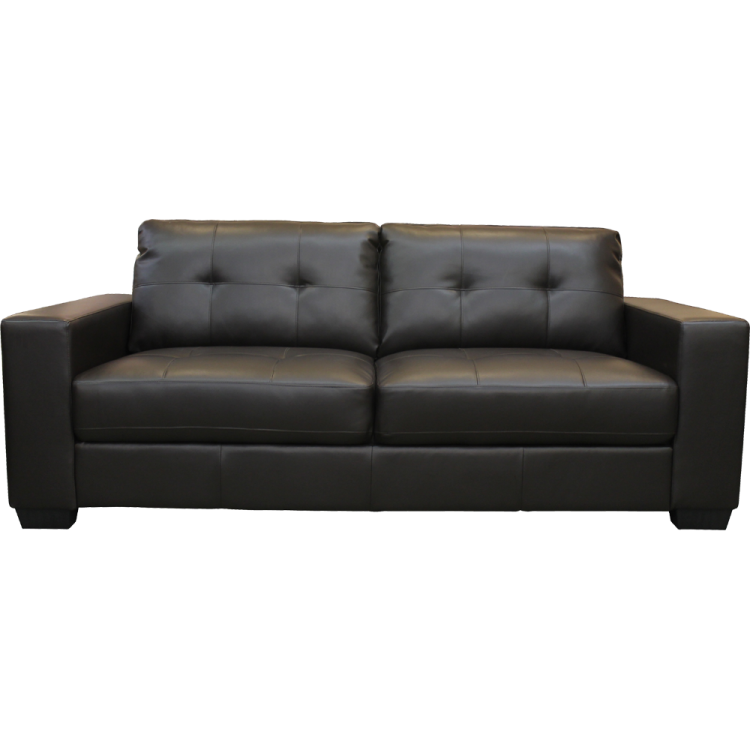 a black leather couch on a white background