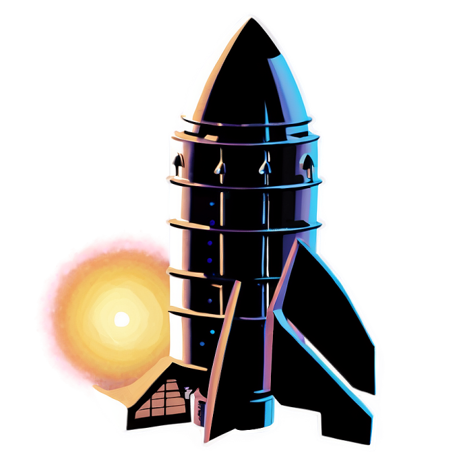 an illustration of a rocket with the sun in the background