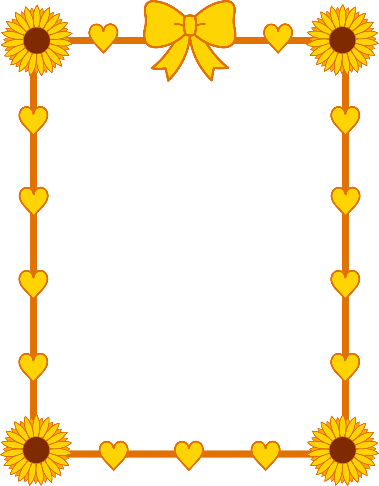 a frame with sunflowers and hearts