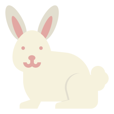 a white rabbit with pink ears sitting down