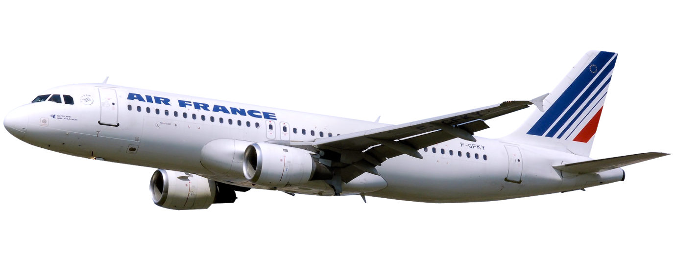 a large passenger jet flying through the air france logo