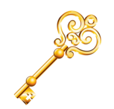 a golden key on a white background