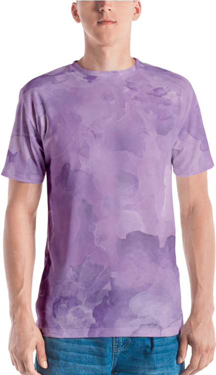 a man wearing a purple t - shirt