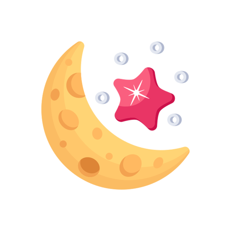 a cartoon moon with a star and bubbles