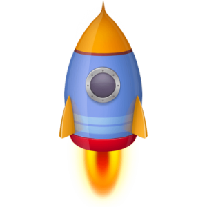a blue and red rocket with a white background