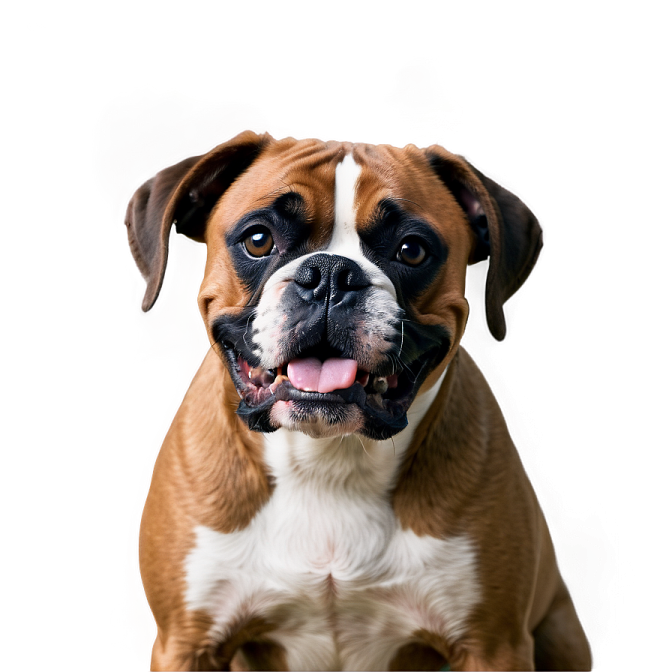 a brown and white dog with its tongue out
