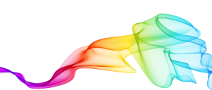 a rainbow colored smoke on white background