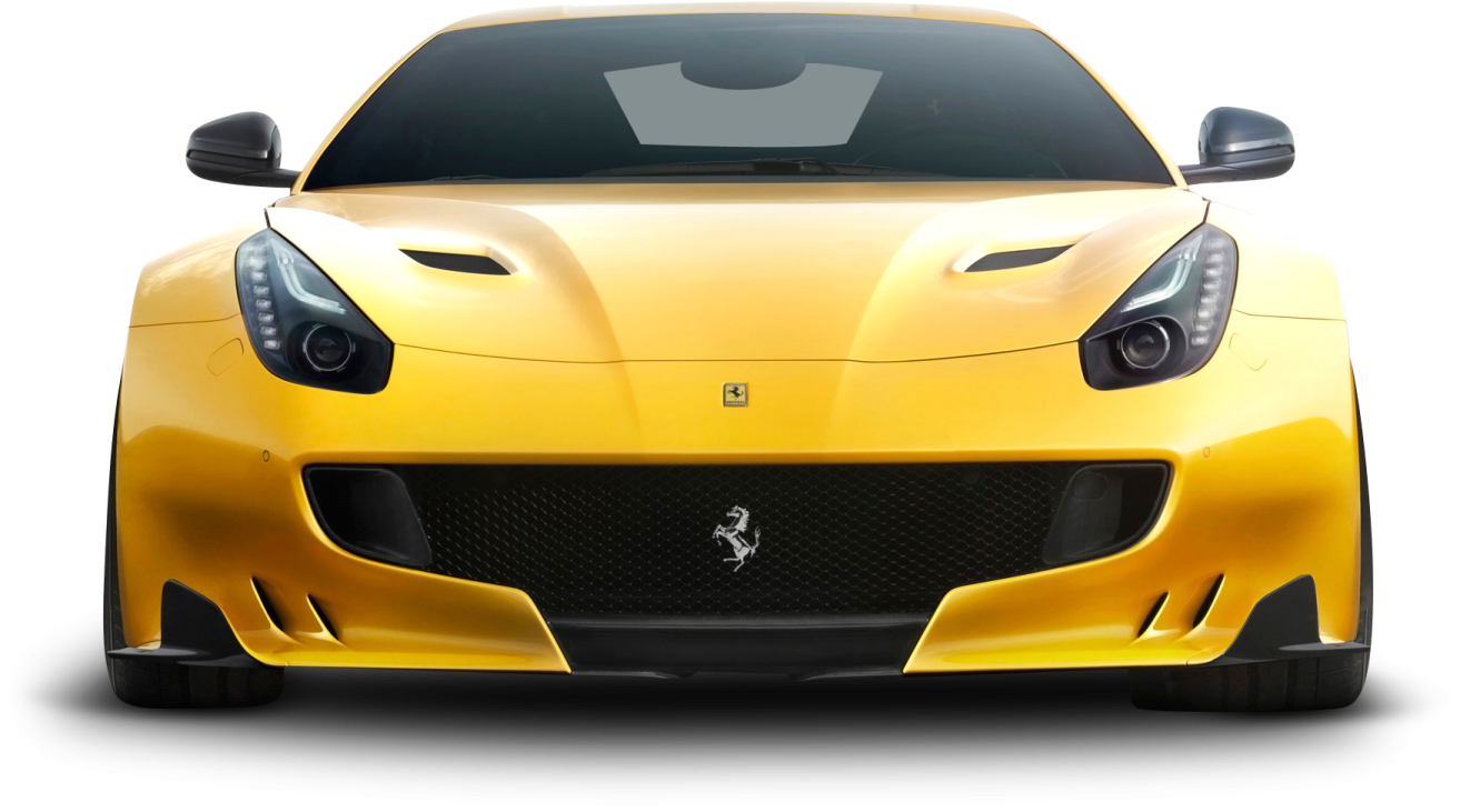 a yellow sports car on a white background