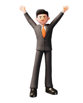 a man in a suit and tie with his hands up