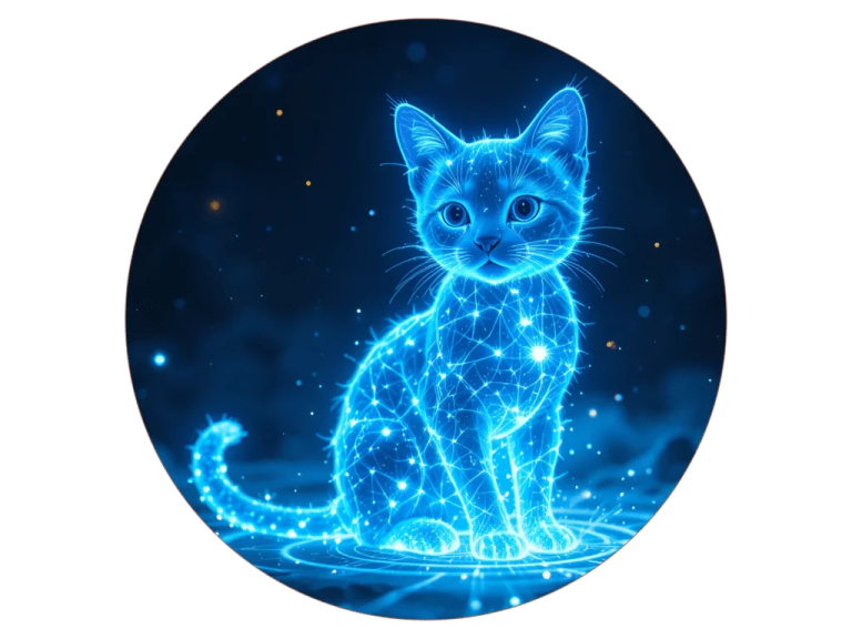 a blue cat sitting in the middle of a circle