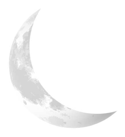 a white crescent with clouds on it