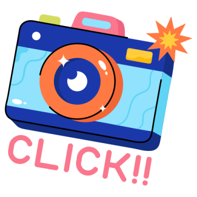 a camera with the word click on it