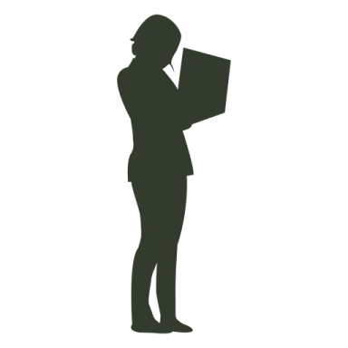 a silhouette of a woman holding a folder
