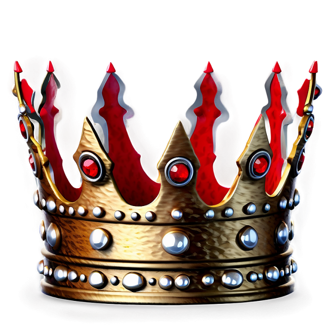 a golden crown with red and silver decorations