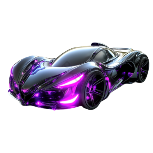 a futuristic car with purple lights on it
