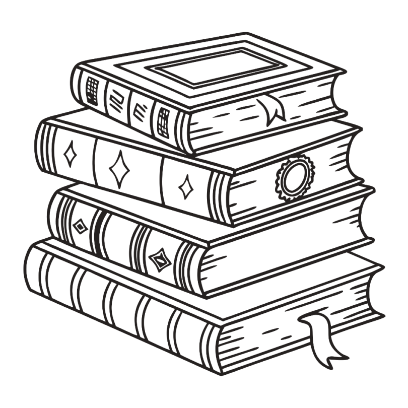 a stack of books coloring pages