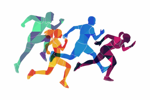 a group of people running together